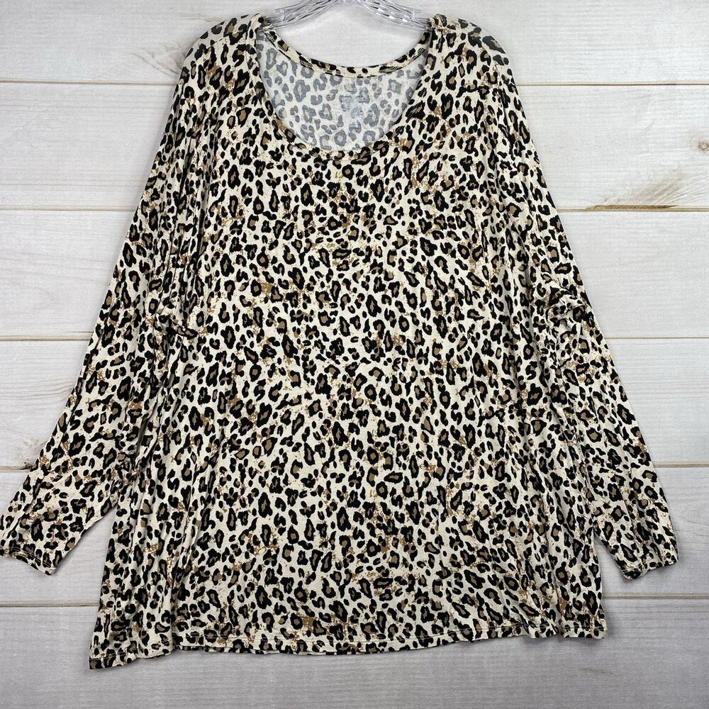 Maurices Womens Top Sz 4X Long Sleeve Tee Rayon Scoop Neck Leopard Animal Print